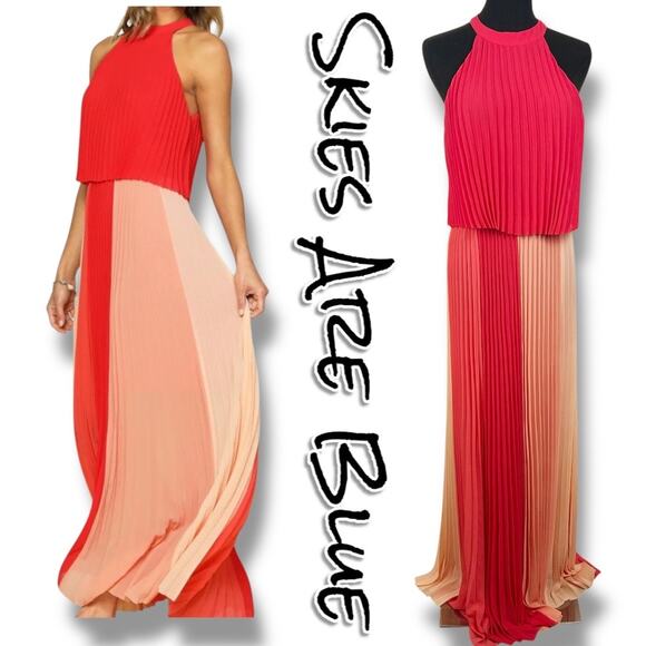 New Skies Are Blue Anthropologie Halter Pleated Maxi Dress Orange Womens Small - Picture 1 of 12